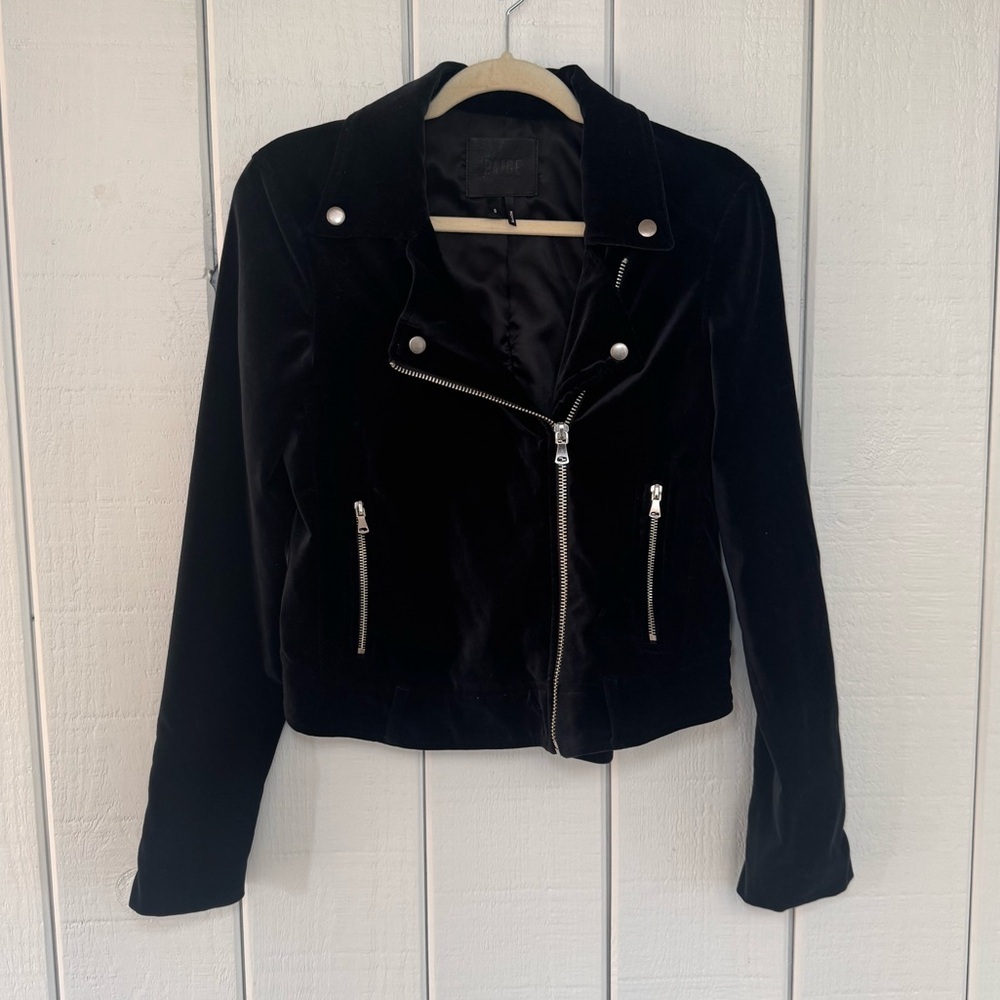 Paige Black Velvet Zipper Jacket